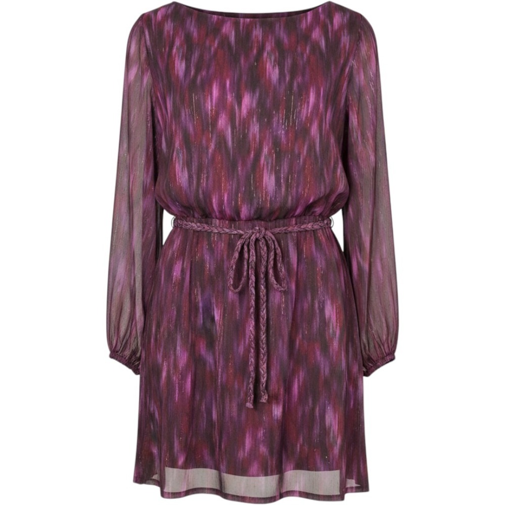 Koko + Mason Burgundy Multi Abstract Lurex Long Sleeve Mini Dress XL NWT